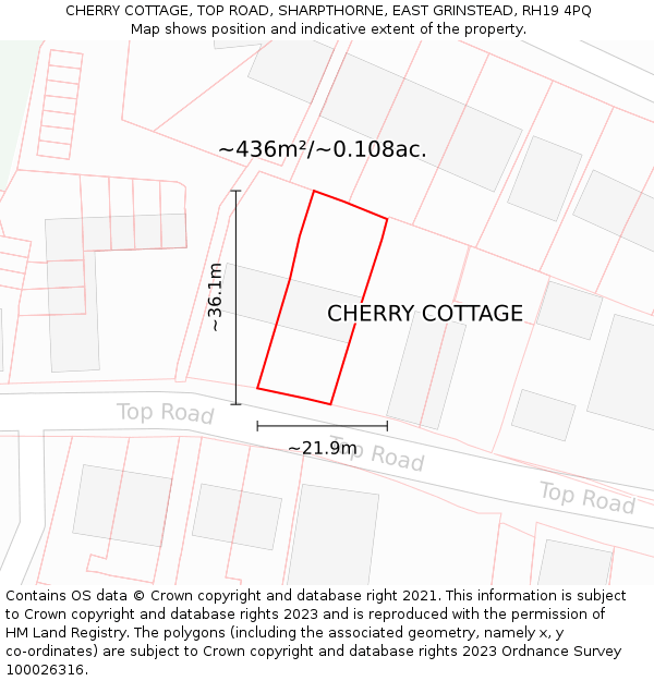 CHERRY COTTAGE, TOP ROAD, SHARPTHORNE, EAST GRINSTEAD, RH19 4PQ: Plot and title map