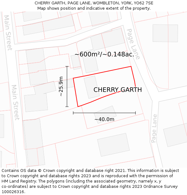 CHERRY GARTH, PAGE LANE, WOMBLETON, YORK, YO62 7SE: Plot and title map