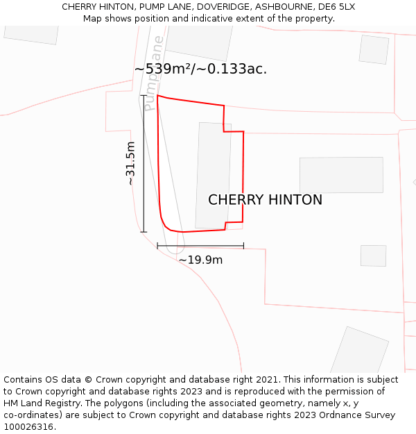CHERRY HINTON, PUMP LANE, DOVERIDGE, ASHBOURNE, DE6 5LX: Plot and title map