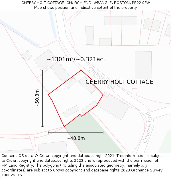 CHERRY HOLT COTTAGE, CHURCH END, WRANGLE, BOSTON, PE22 9EW: Plot and title map