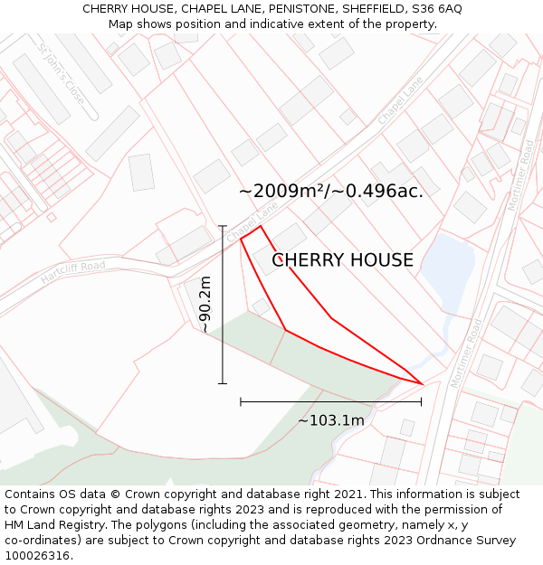 CHERRY HOUSE, CHAPEL LANE, PENISTONE, SHEFFIELD, S36 6AQ: Plot and title map