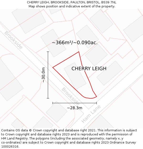 CHERRY LEIGH, BROOKSIDE, PAULTON, BRISTOL, BS39 7NL: Plot and title map