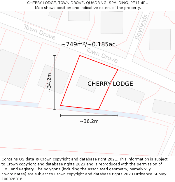 CHERRY LODGE, TOWN DROVE, QUADRING, SPALDING, PE11 4PU: Plot and title map