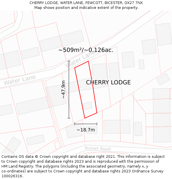 CHERRY LODGE, WATER LANE, FEWCOTT, BICESTER, OX27 7NX: Plot and title map