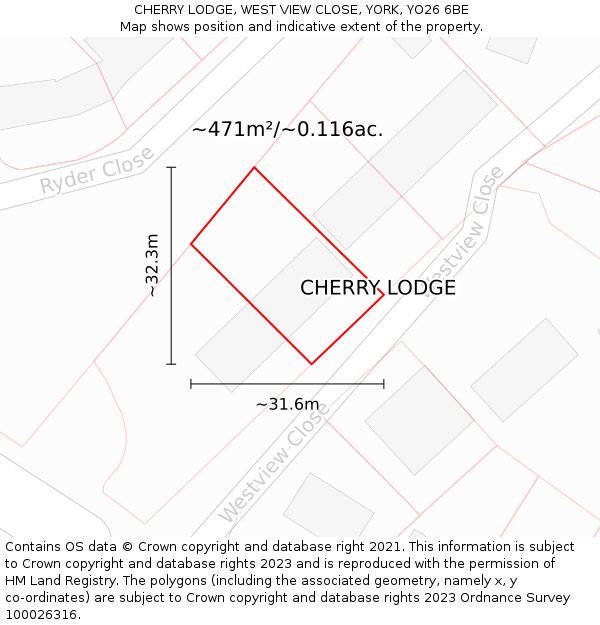 CHERRY LODGE, WEST VIEW CLOSE, YORK, YO26 6BE: Plot and title map