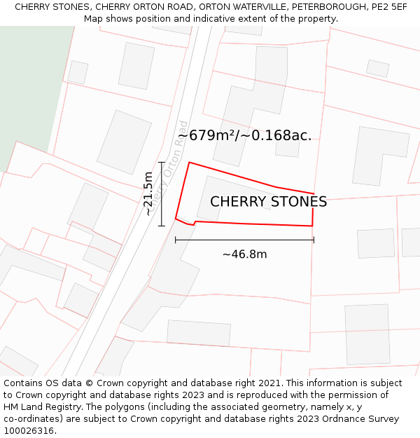CHERRY STONES, CHERRY ORTON ROAD, ORTON WATERVILLE, PETERBOROUGH, PE2 5EF: Plot and title map