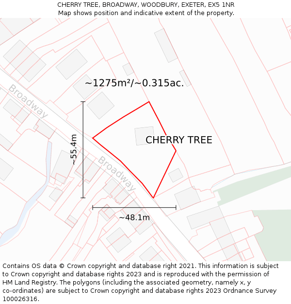 CHERRY TREE, BROADWAY, WOODBURY, EXETER, EX5 1NR: Plot and title map