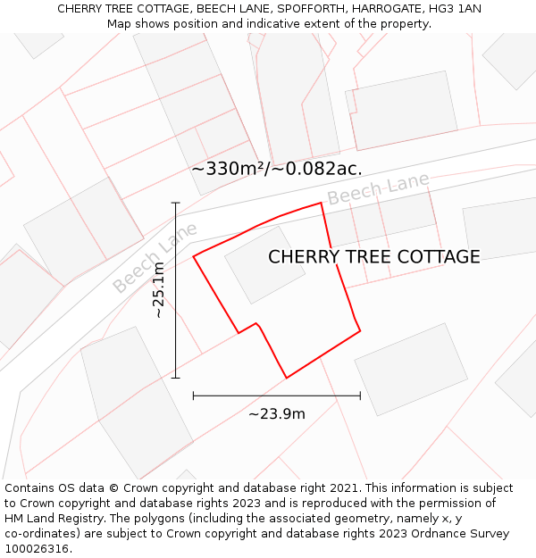 CHERRY TREE COTTAGE, BEECH LANE, SPOFFORTH, HARROGATE, HG3 1AN: Plot and title map