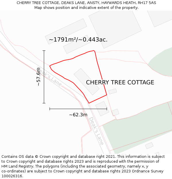 CHERRY TREE COTTAGE, DEAKS LANE, ANSTY, HAYWARDS HEATH, RH17 5AS: Plot and title map
