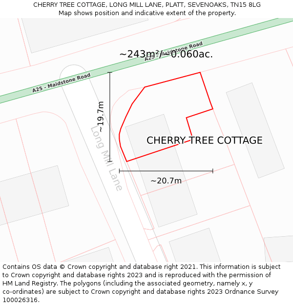 CHERRY TREE COTTAGE, LONG MILL LANE, PLATT, SEVENOAKS, TN15 8LG: Plot and title map