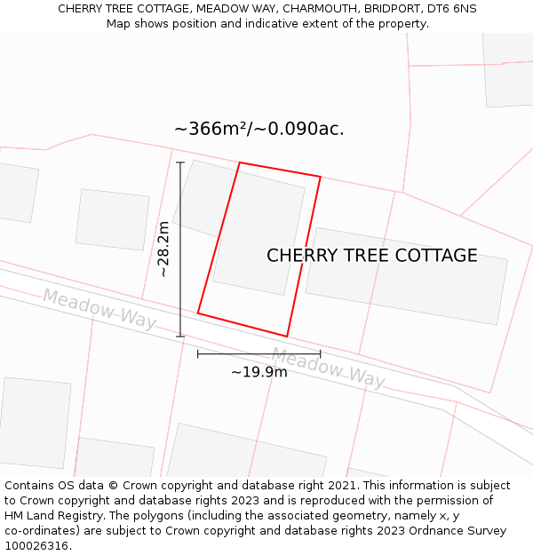 CHERRY TREE COTTAGE, MEADOW WAY, CHARMOUTH, BRIDPORT, DT6 6NS: Plot and title map
