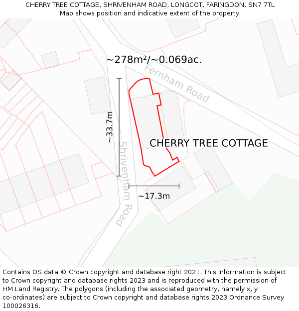 CHERRY TREE COTTAGE, SHRIVENHAM ROAD, LONGCOT, FARINGDON, SN7 7TL: Plot and title map