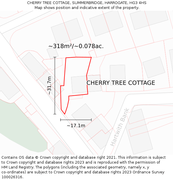 CHERRY TREE COTTAGE, SUMMERBRIDGE, HARROGATE, HG3 4HS: Plot and title map