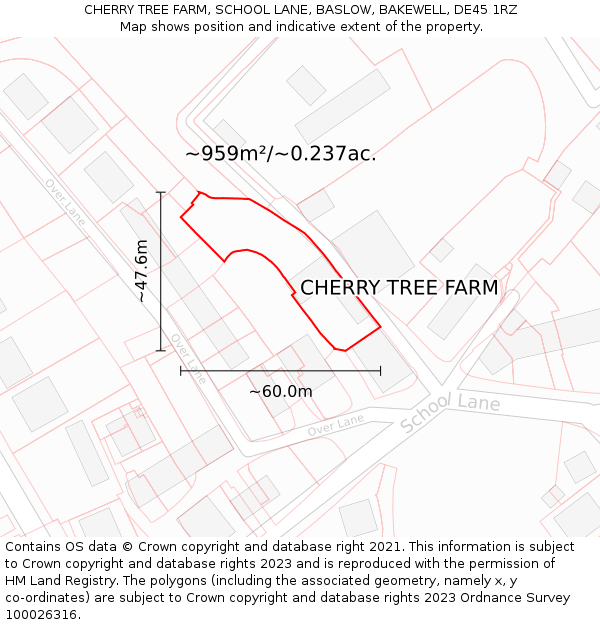 CHERRY TREE FARM, SCHOOL LANE, BASLOW, BAKEWELL, DE45 1RZ: Plot and title map