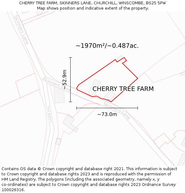 CHERRY TREE FARM, SKINNERS LANE, CHURCHILL, WINSCOMBE, BS25 5PW: Plot and title map