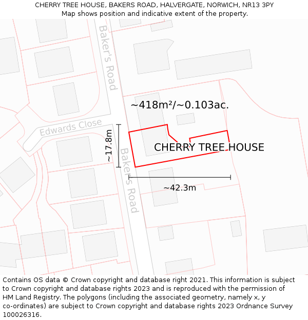 CHERRY TREE HOUSE, BAKERS ROAD, HALVERGATE, NORWICH, NR13 3PY: Plot and title map