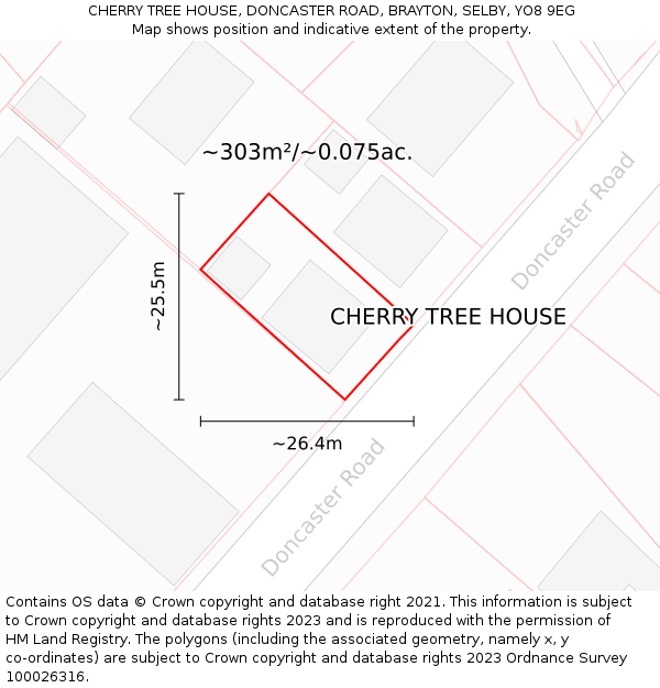 CHERRY TREE HOUSE, DONCASTER ROAD, BRAYTON, SELBY, YO8 9EG: Plot and title map