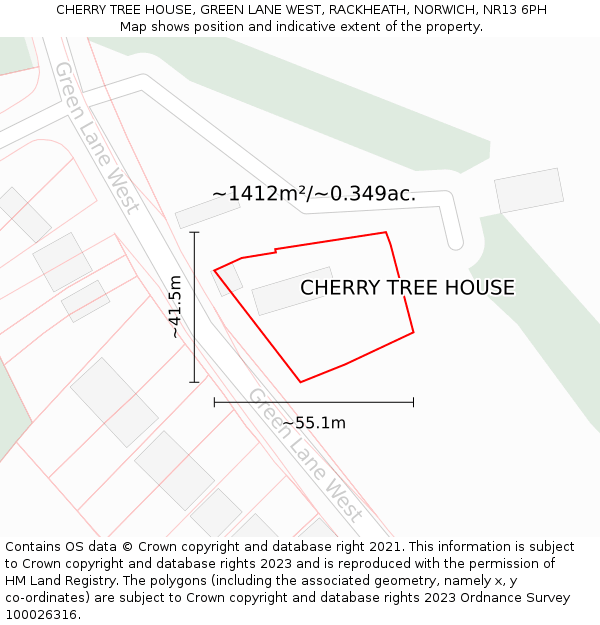 CHERRY TREE HOUSE, GREEN LANE WEST, RACKHEATH, NORWICH, NR13 6PH: Plot and title map