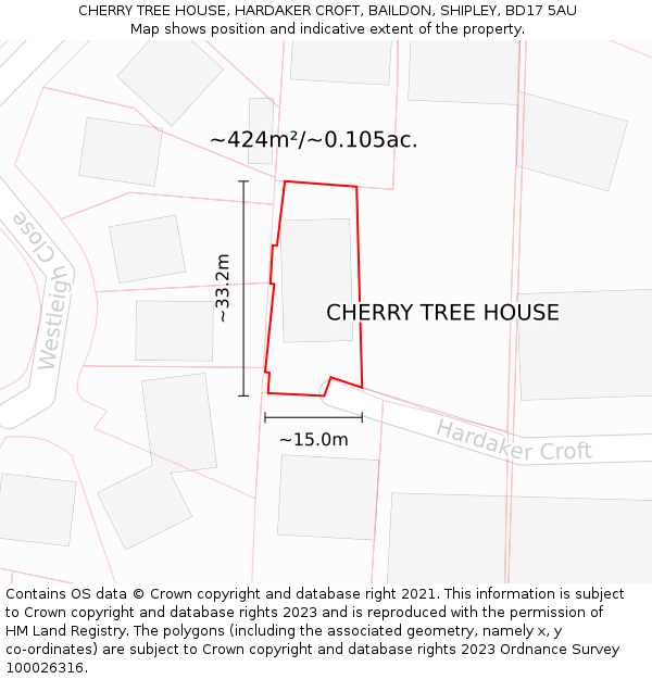 CHERRY TREE HOUSE, HARDAKER CROFT, BAILDON, SHIPLEY, BD17 5AU: Plot and title map