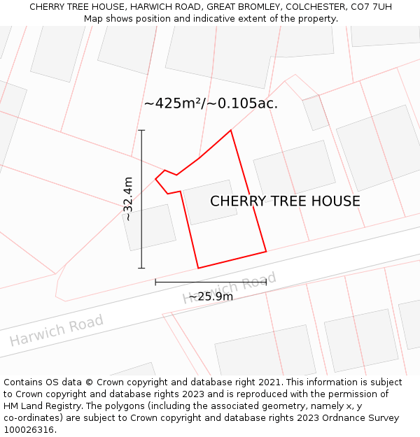 CHERRY TREE HOUSE, HARWICH ROAD, GREAT BROMLEY, COLCHESTER, CO7 7UH: Plot and title map