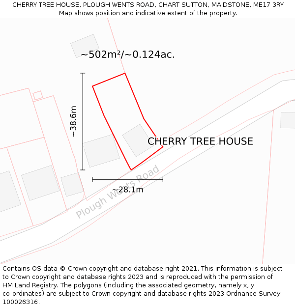 CHERRY TREE HOUSE, PLOUGH WENTS ROAD, CHART SUTTON, MAIDSTONE, ME17 3RY: Plot and title map