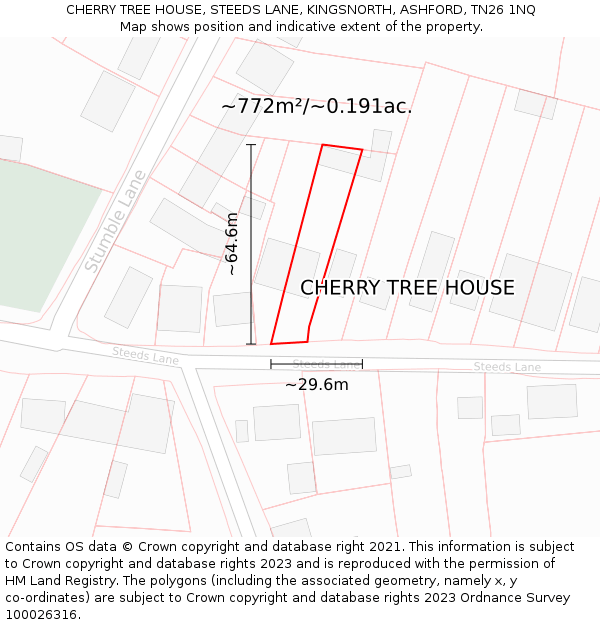 CHERRY TREE HOUSE, STEEDS LANE, KINGSNORTH, ASHFORD, TN26 1NQ: Plot and title map