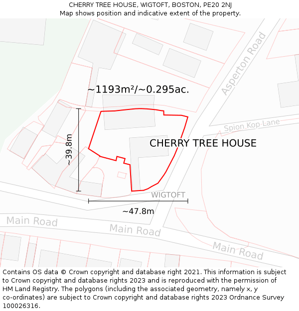 CHERRY TREE HOUSE, WIGTOFT, BOSTON, PE20 2NJ: Plot and title map