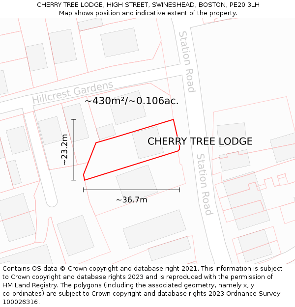 CHERRY TREE LODGE, HIGH STREET, SWINESHEAD, BOSTON, PE20 3LH: Plot and title map