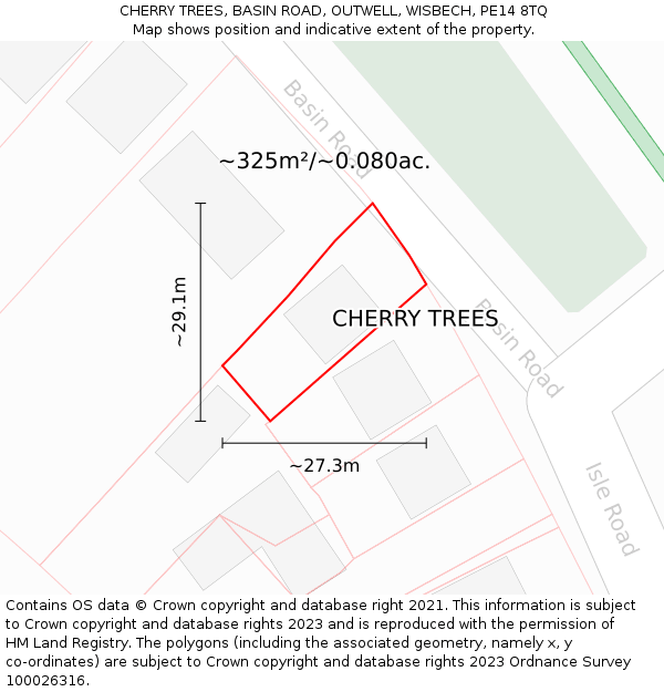 CHERRY TREES, BASIN ROAD, OUTWELL, WISBECH, PE14 8TQ: Plot and title map
