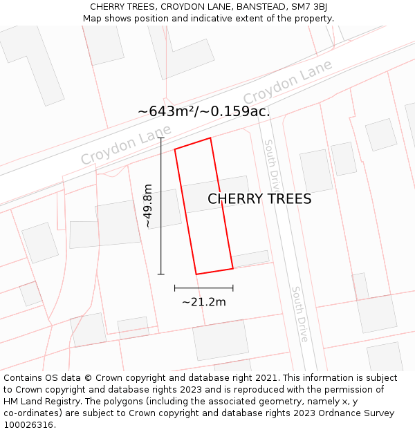 CHERRY TREES, CROYDON LANE, BANSTEAD, SM7 3BJ: Plot and title map