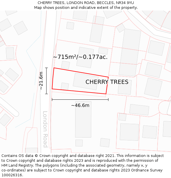 CHERRY TREES, LONDON ROAD, BECCLES, NR34 9YU: Plot and title map