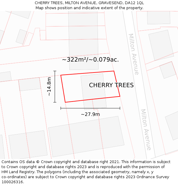 CHERRY TREES, MILTON AVENUE, GRAVESEND, DA12 1QL: Plot and title map