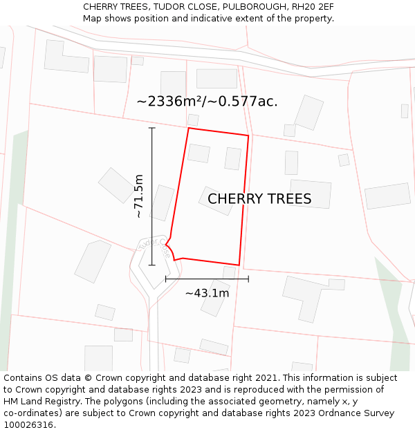 CHERRY TREES, TUDOR CLOSE, PULBOROUGH, RH20 2EF: Plot and title map
