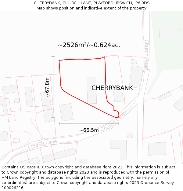 CHERRYBANK, CHURCH LANE, PLAYFORD, IPSWICH, IP6 9DS: Plot and title map