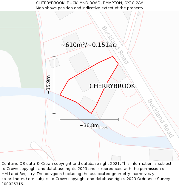 CHERRYBROOK, BUCKLAND ROAD, BAMPTON, OX18 2AA: Plot and title map