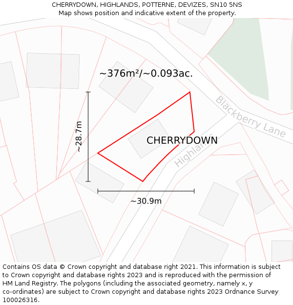 CHERRYDOWN, HIGHLANDS, POTTERNE, DEVIZES, SN10 5NS: Plot and title map