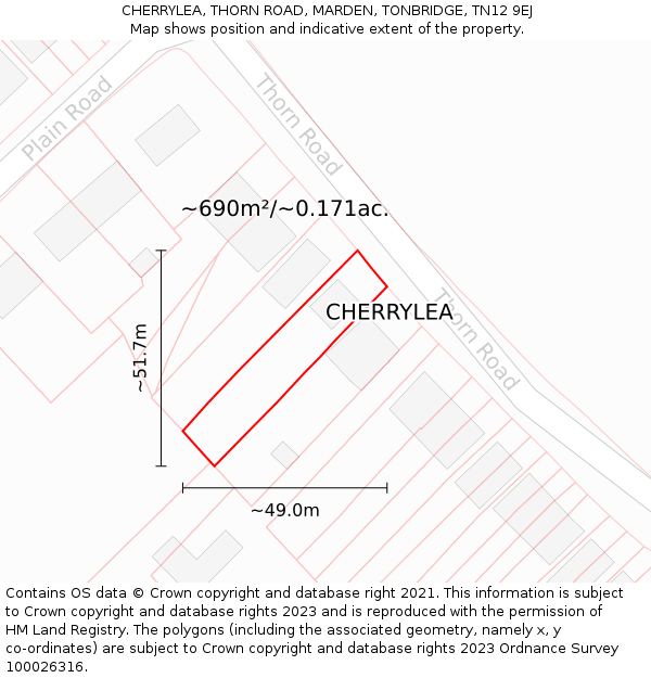 CHERRYLEA, THORN ROAD, MARDEN, TONBRIDGE, TN12 9EJ: Plot and title map