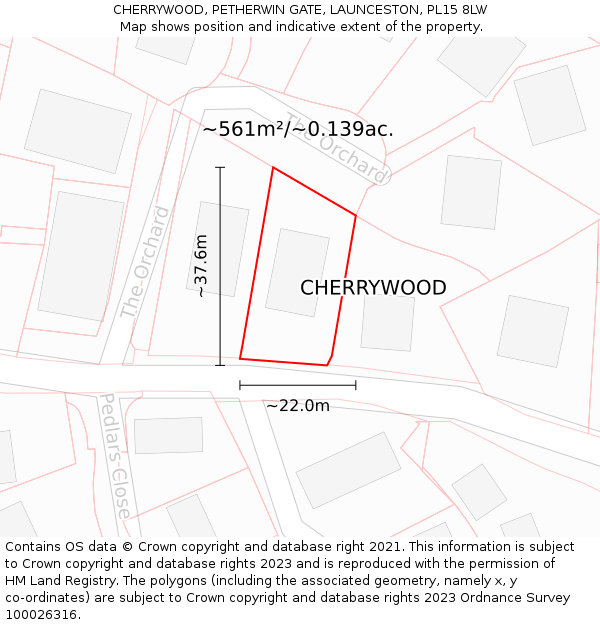 CHERRYWOOD, PETHERWIN GATE, LAUNCESTON, PL15 8LW: Plot and title map