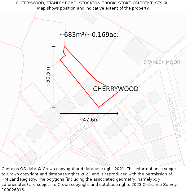 CHERRYWOOD, STANLEY ROAD, STOCKTON BROOK, STOKE-ON-TRENT, ST9 9LL: Plot and title map