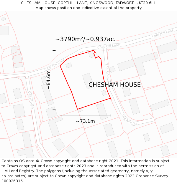 CHESHAM HOUSE, COPTHILL LANE, KINGSWOOD, TADWORTH, KT20 6HL: Plot and title map