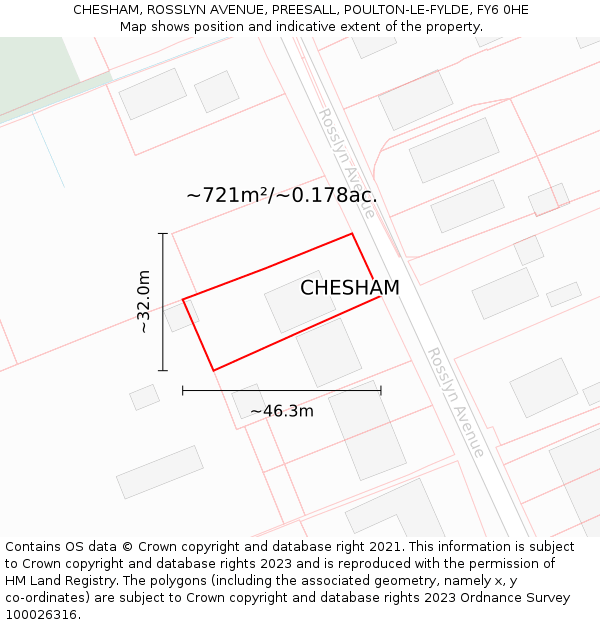 CHESHAM, ROSSLYN AVENUE, PREESALL, POULTON-LE-FYLDE, FY6 0HE: Plot and title map