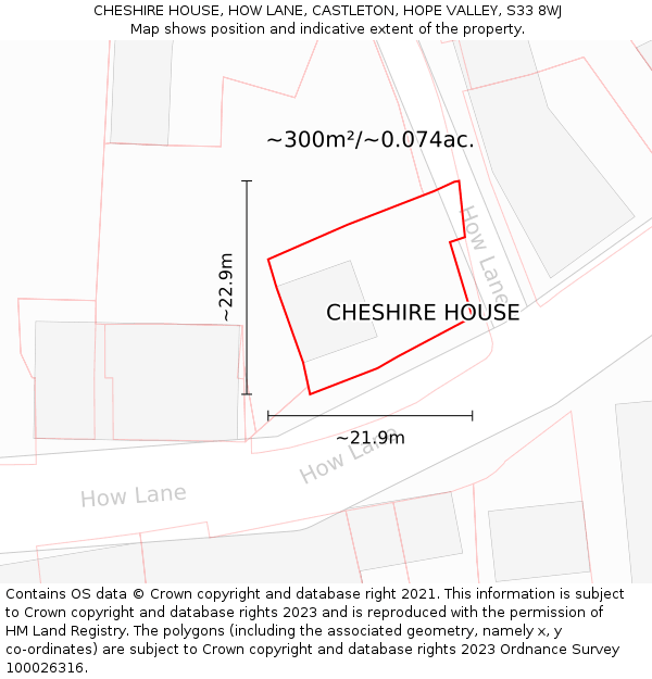 CHESHIRE HOUSE, HOW LANE, CASTLETON, HOPE VALLEY, S33 8WJ: Plot and title map