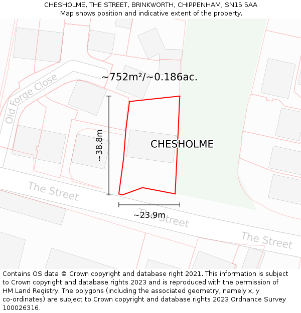 CHESHOLME, THE STREET, BRINKWORTH, CHIPPENHAM, SN15 5AA: Plot and title map