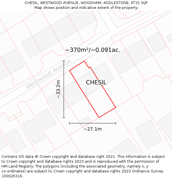 CHESIL, WESTWOOD AVENUE, WOODHAM, ADDLESTONE, KT15 3QF: Plot and title map