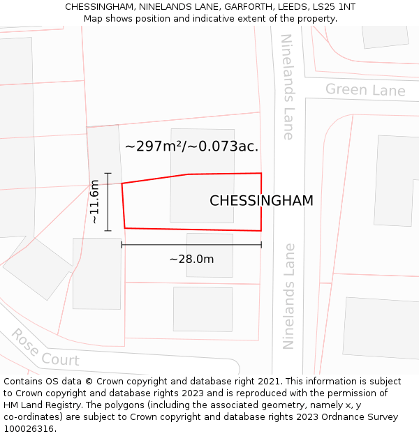 CHESSINGHAM, NINELANDS LANE, GARFORTH, LEEDS, LS25 1NT: Plot and title map