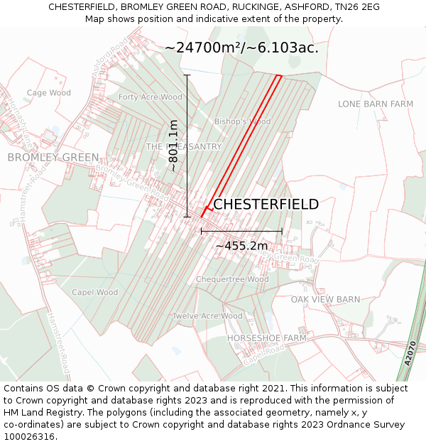 CHESTERFIELD, BROMLEY GREEN ROAD, RUCKINGE, ASHFORD, TN26 2EG: Plot and title map