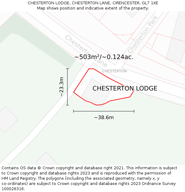 CHESTERTON LODGE, CHESTERTON LANE, CIRENCESTER, GL7 1XE: Plot and title map