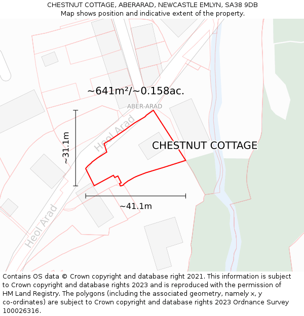 CHESTNUT COTTAGE, ABERARAD, NEWCASTLE EMLYN, SA38 9DB: Plot and title map