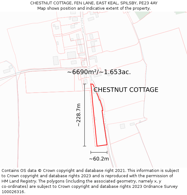 CHESTNUT COTTAGE, FEN LANE, EAST KEAL, SPILSBY, PE23 4AY: Plot and title map