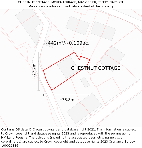 CHESTNUT COTTAGE, MORFA TERRACE, MANORBIER, TENBY, SA70 7TH: Plot and title map